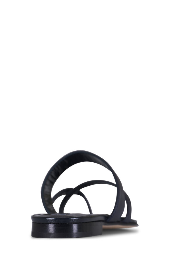 Manolo Blahnik Susa Navy Leather Flat Sandal - view 4