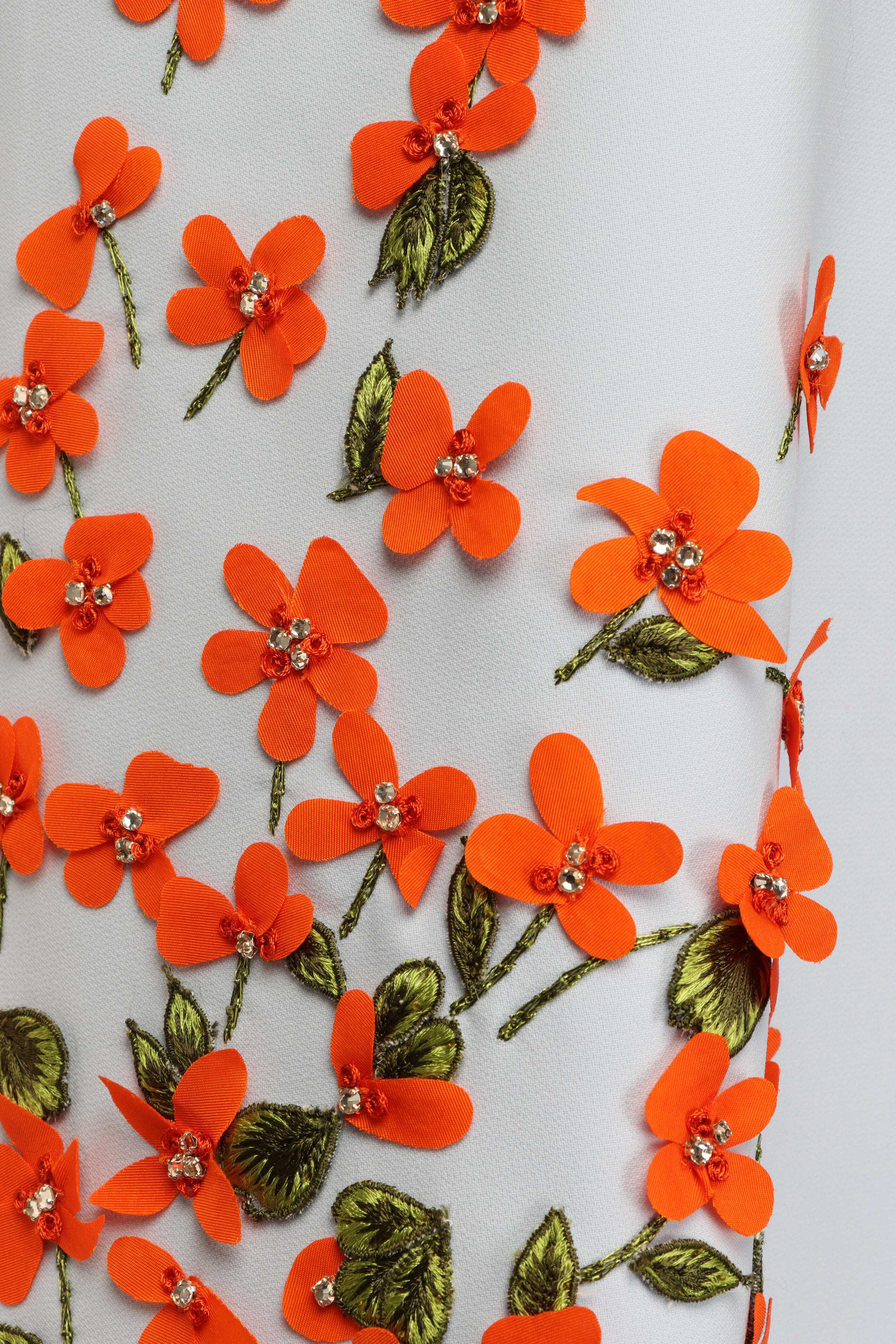 Carolina Herrera - Blue Floral Embellished Shift Dress