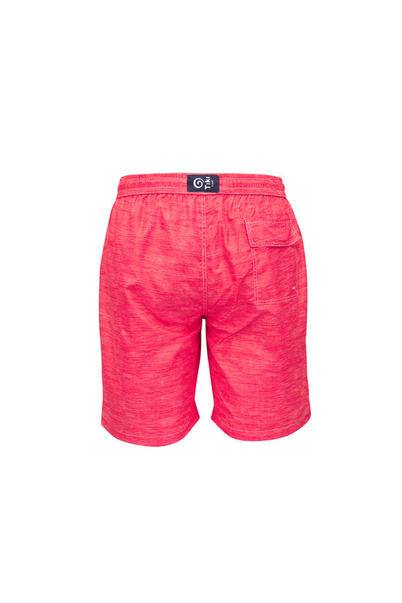 Tiki Red Linen Print Swim Trunks - view 4