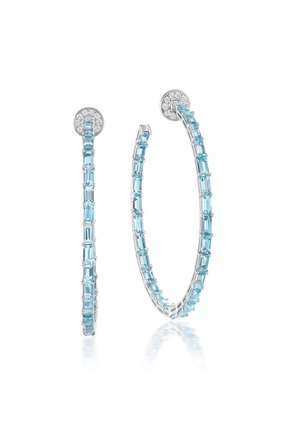 Nam Cho 18k White Gold Intense Aquamarine Hoop Earrings - view 1