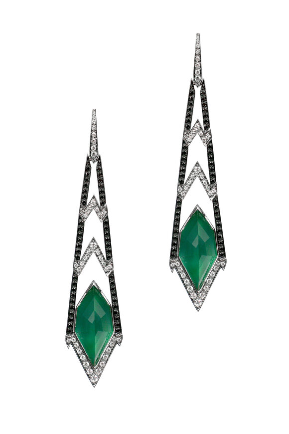 Stephen Webster - 18K White Gold Green Agate & Diamond Earrings