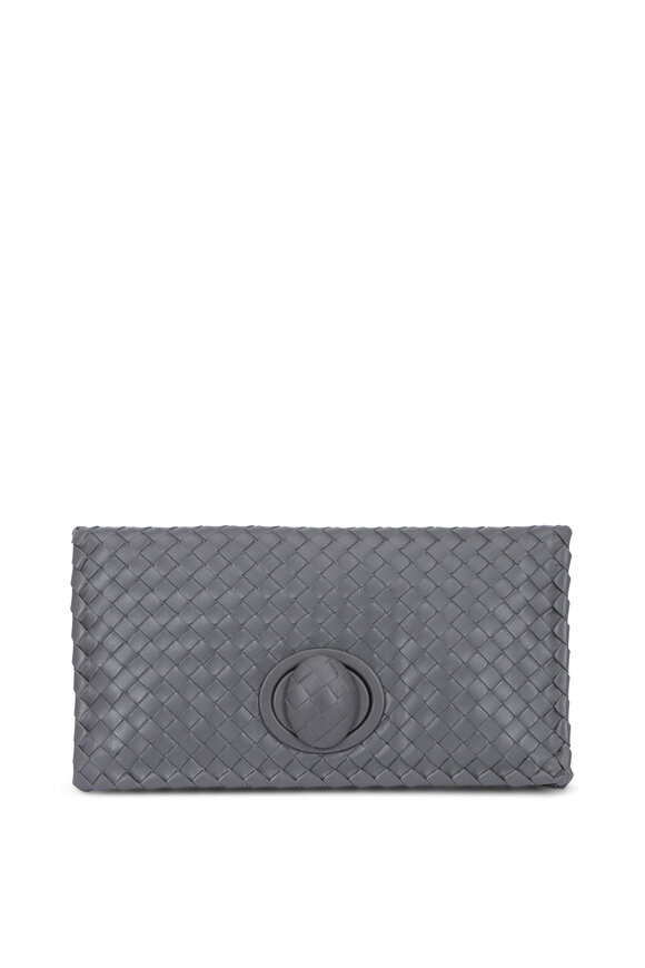 Bottega Veneta - Gray Intrecciato Fold Over Clutch