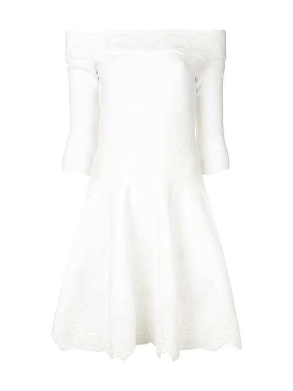 McQueen - Ivory Seashell Jacquard Off-The-Shoulder Dress