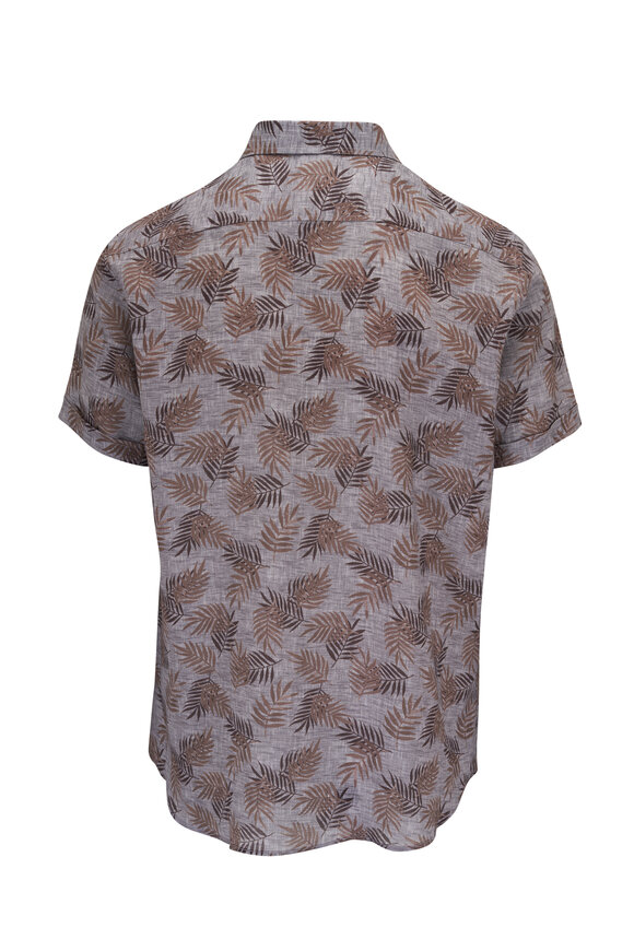 Patrick Assaraf - Brown Oak Print Linen Short Sleeve Sport Shirt