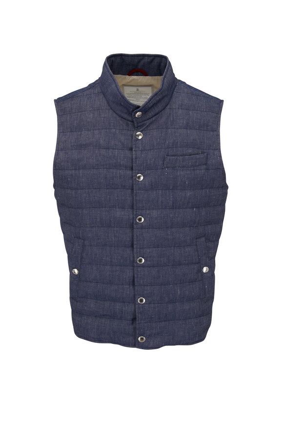 Brunello Cucinelli - Denim Linen & Cotton Quilted Vest