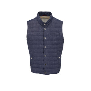 Brunello Cucinelli - Denim Linen & Cotton Quilted Vest