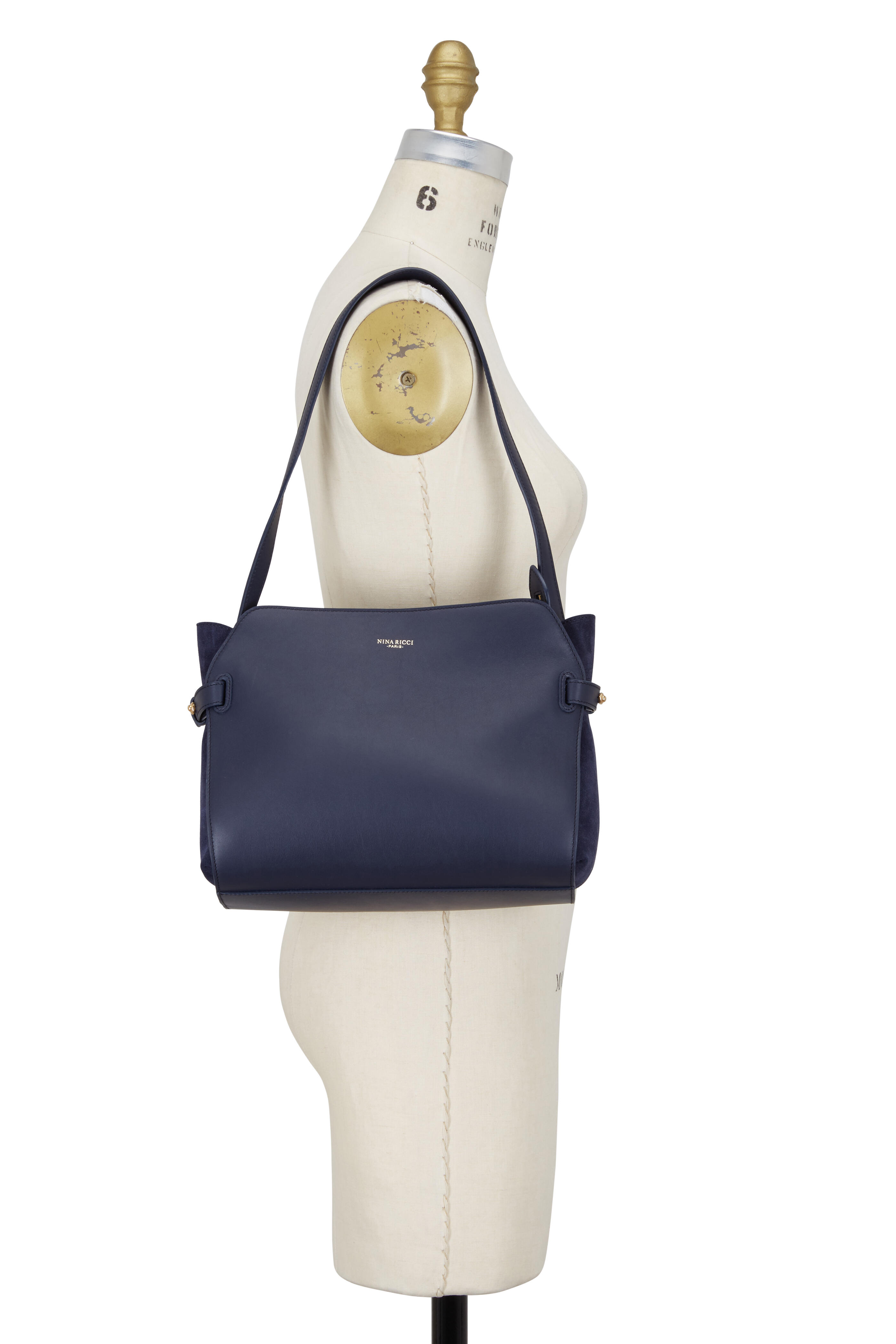 Nina Ricci - Marché Navy Blue Leather & Suede Shoulder Bag