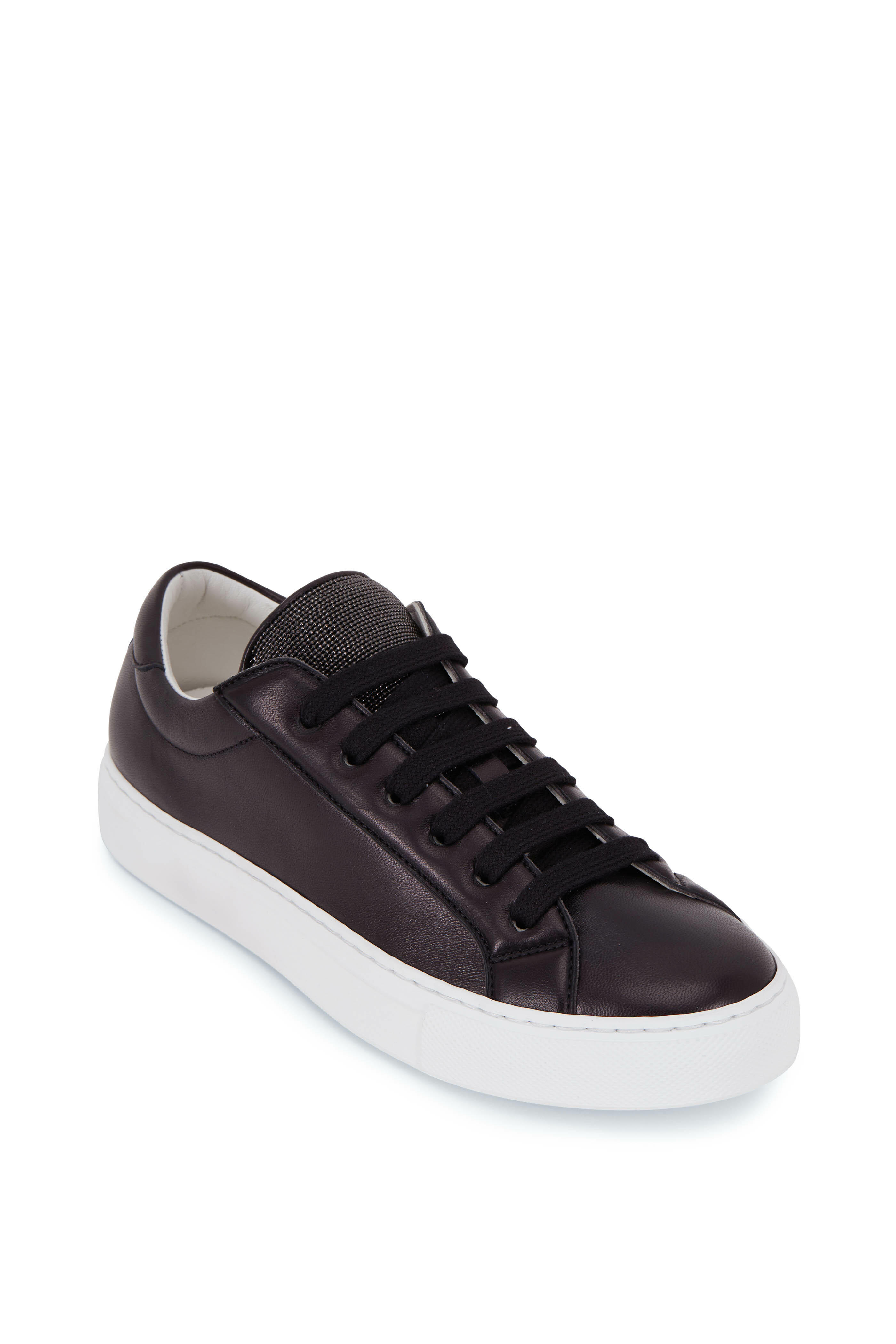 Brunello Cucinelli - Black Leather Monili Tongue Sneaker