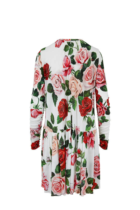 Dolce & Gabbana - White Rose Printed Swing Dress