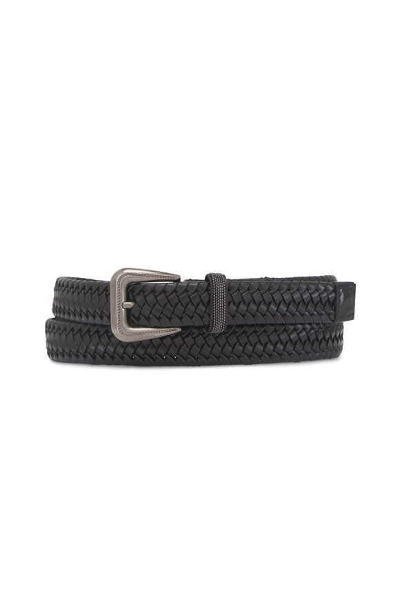 Brunello Cucinelli Black Stretch Braided Leather Belt - view 1