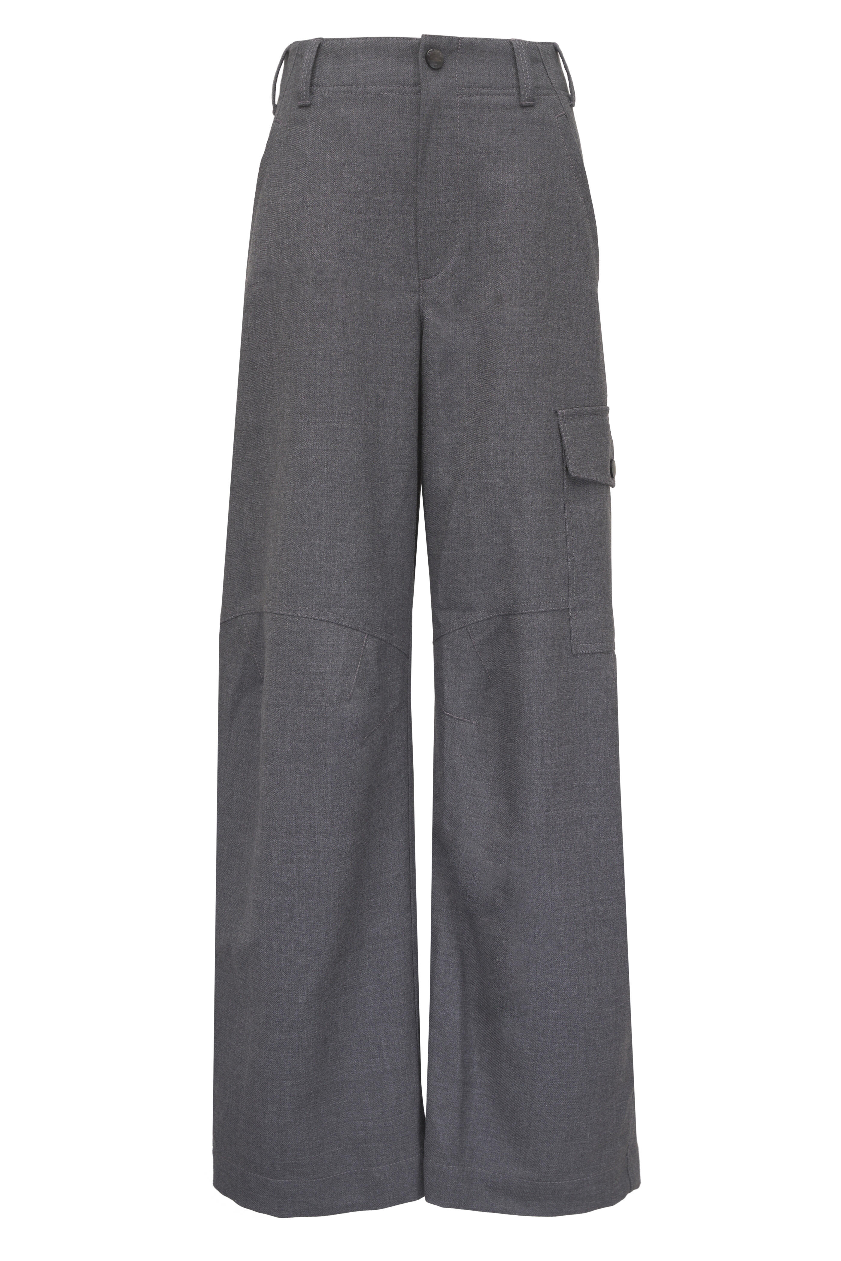 Brunello Cucinelli - Medium Gray Wool Cargo Barrel Leg Pant - view 1