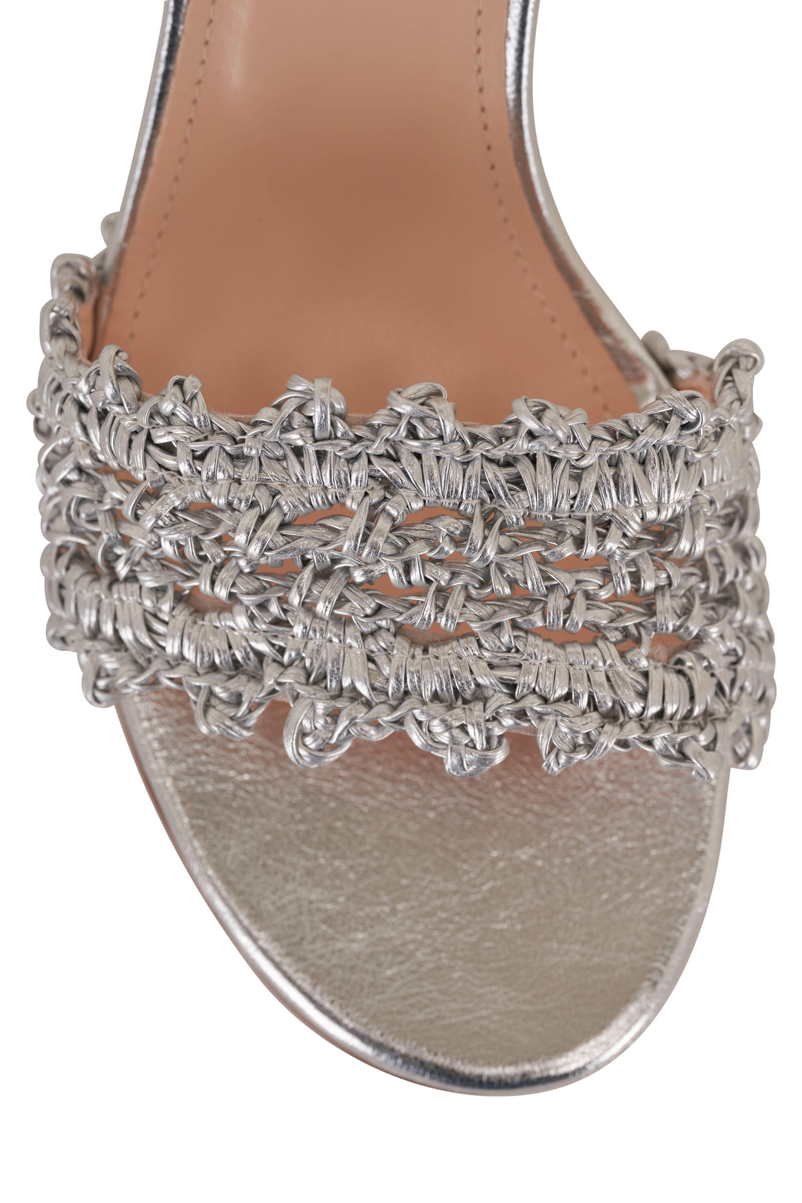 AGL - Crochet Silver Leather Ankle Strap Sandal, 50mm