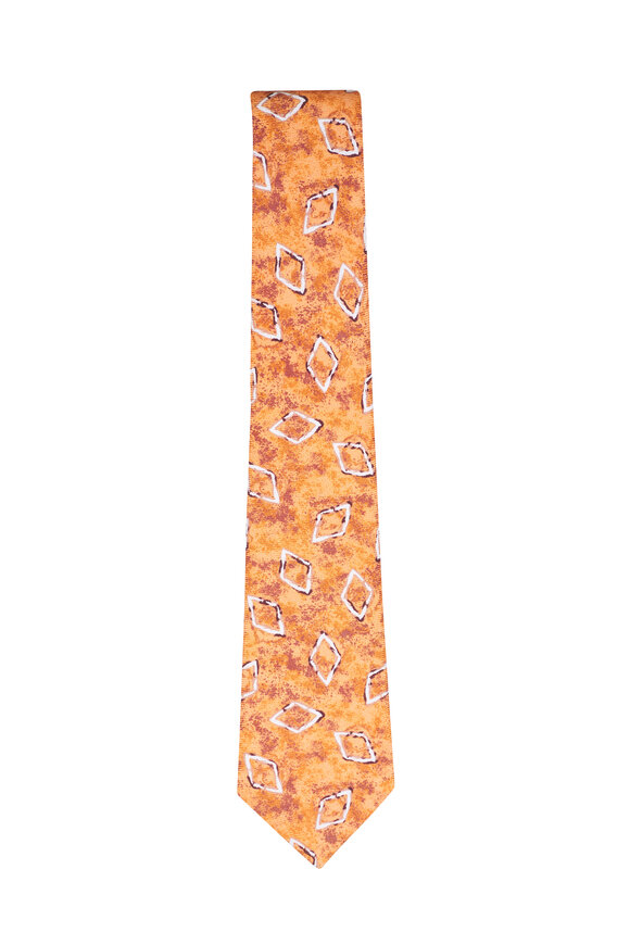 Kiton Rust Paisley Print Silk Necktie