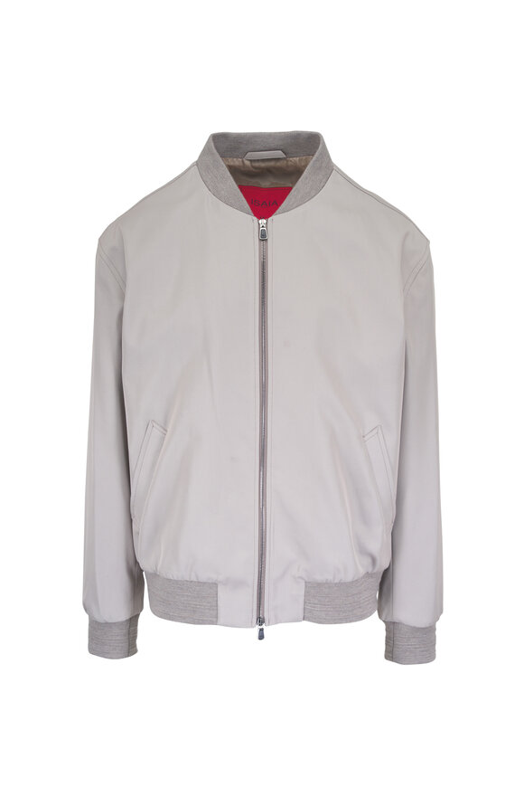 Isaia Varsity Tan Solid Cotton & Silk Bomber Jacket - view 1
