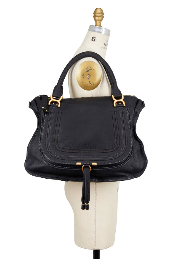 Chloé - Marcie Black Textured Leather Large Shoulder Bag