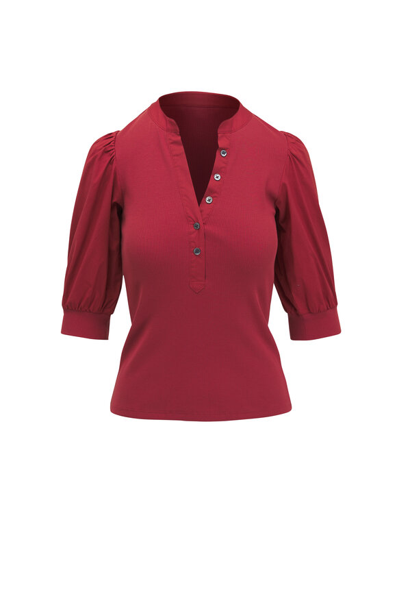 Veronica Beard Coralee Brick Red Puff Sleeve Top