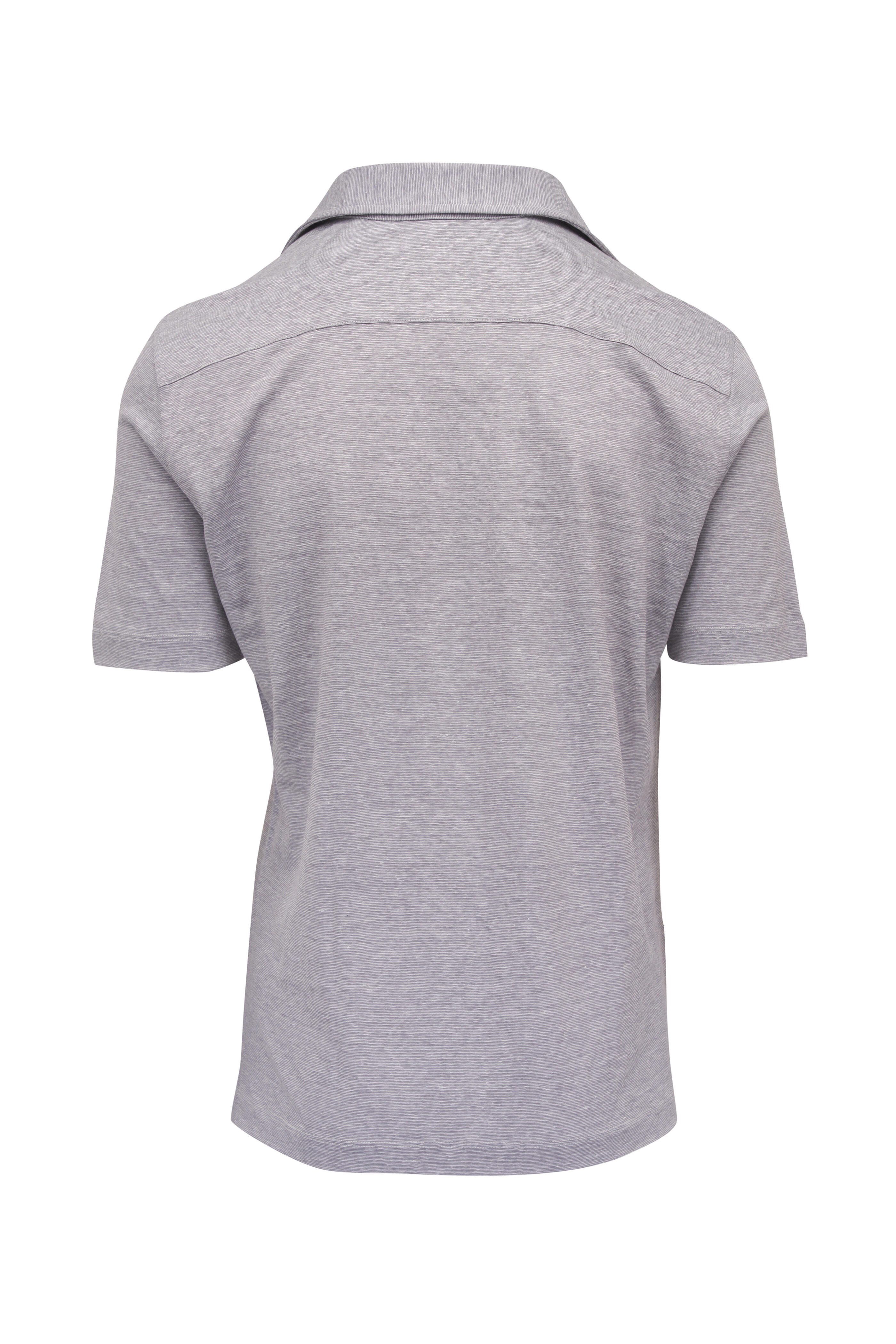 Maurizio Baldassari - Light Gray Micro Stripe Wool & Linen Polo