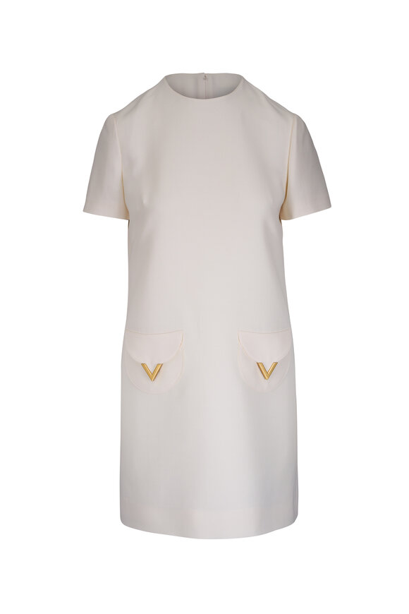 Valentino Ivory Solid Crepe Couture Mini Dress