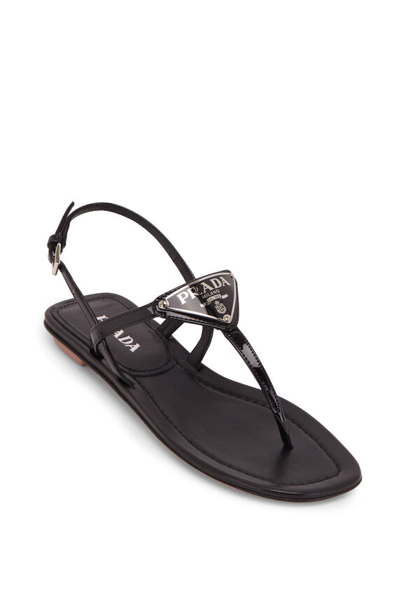 Prada - Black Patent Leather Logo Thong Sandal