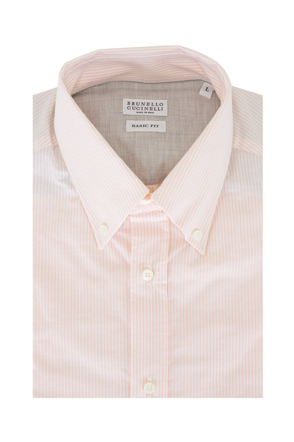 Brunello Cucinelli White & Melon Stripe Cotton Sport Shirt