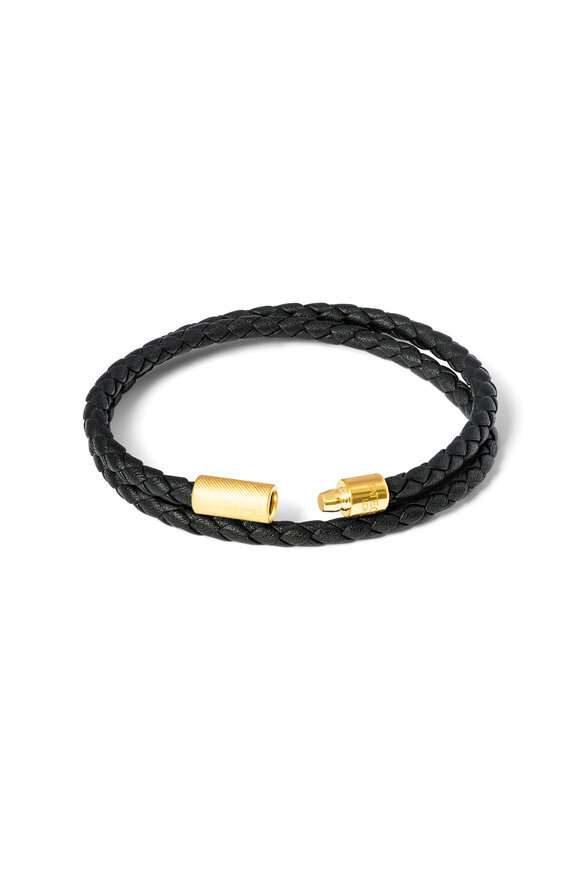 Tateossian - Pop Rigato Double Wrap Black Leather Bracelet