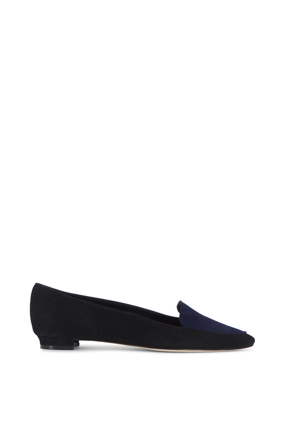 Manolo Blahnik - Agos Black & Navy Blue Suede Flat Loafer
