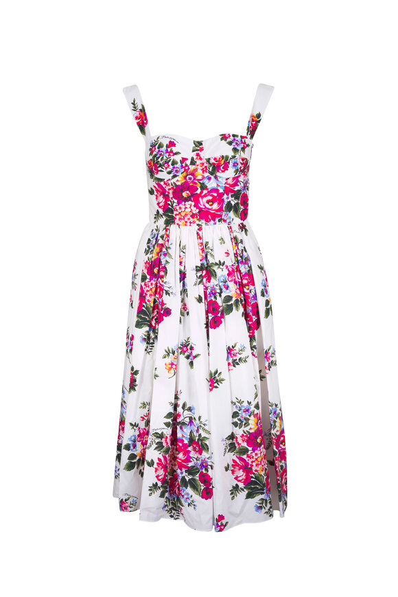 Dolce & Gabbana White Flower Bouquet Print Cotton Dress - view 1