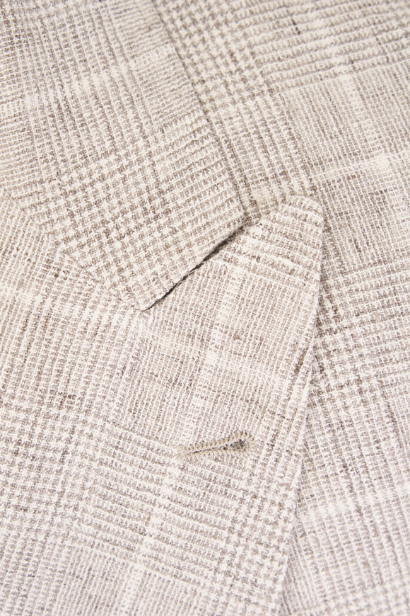 Brunello Cucinelli Eggshell Windowpane Plaid Double Breasted Suit - view 3