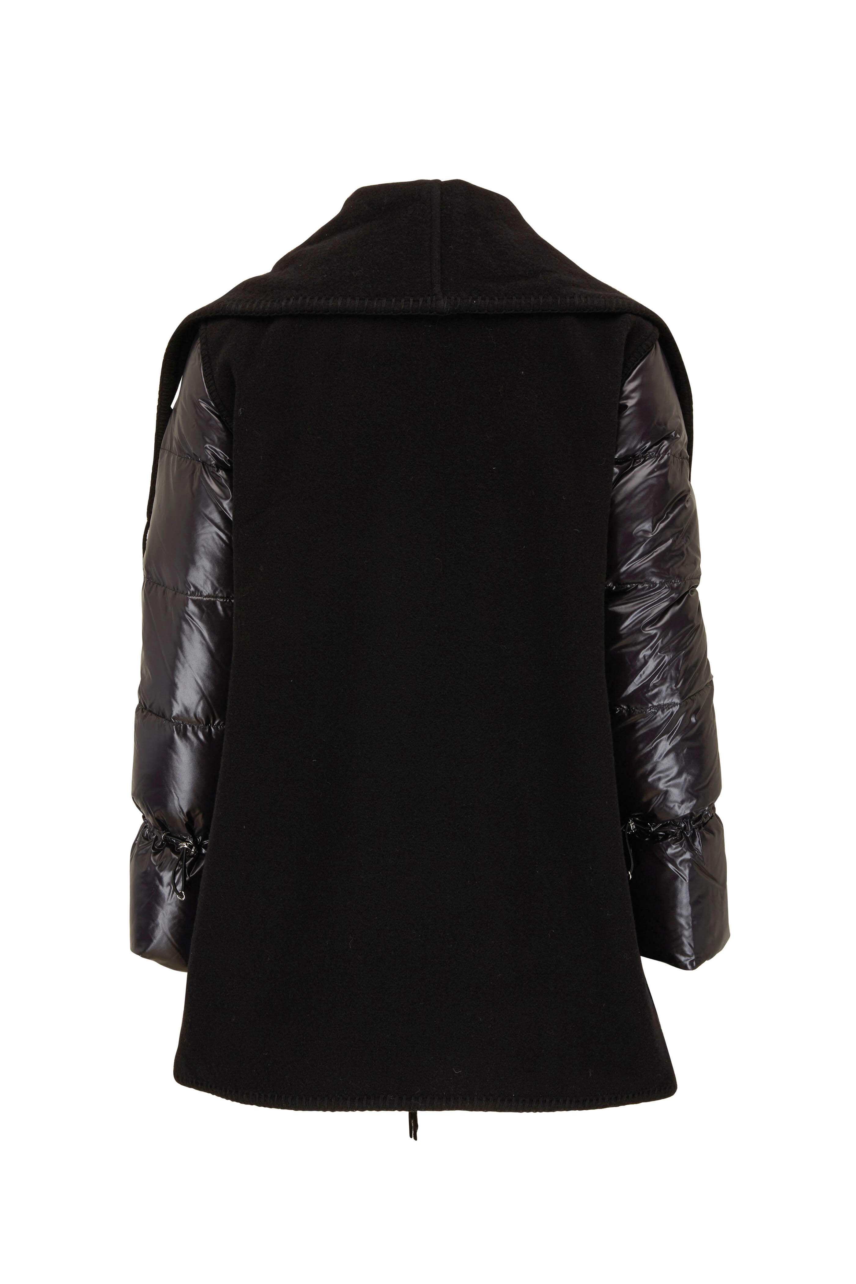 Moncler - Mantiall Black Wool Fringed Shawl Puffer Jacket