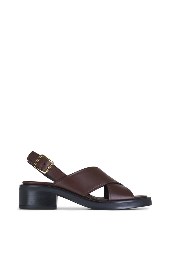 Prada - Crisscross Slingback Brown Leather Sandal, 45mm