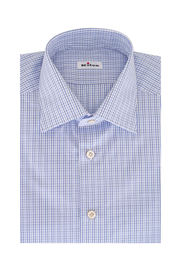Kiton Blue Check Cotton Sport Shirt