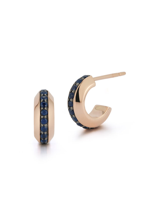 Walters Faith 18k Rose Gold Blue Sapphire Knife Edge Huggies
