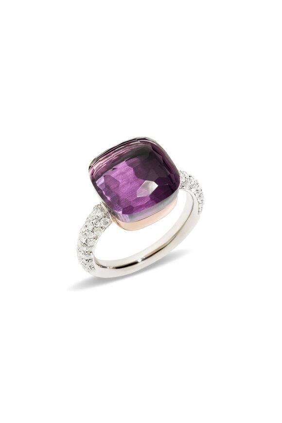 Pomellato 18k Rose Gold Amethyst & Diamond Nudo Ring - view 1