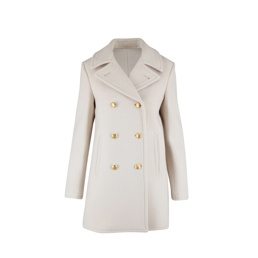 Nili Lotan - Cash Ecru Wool Double-Breasted Peacoat