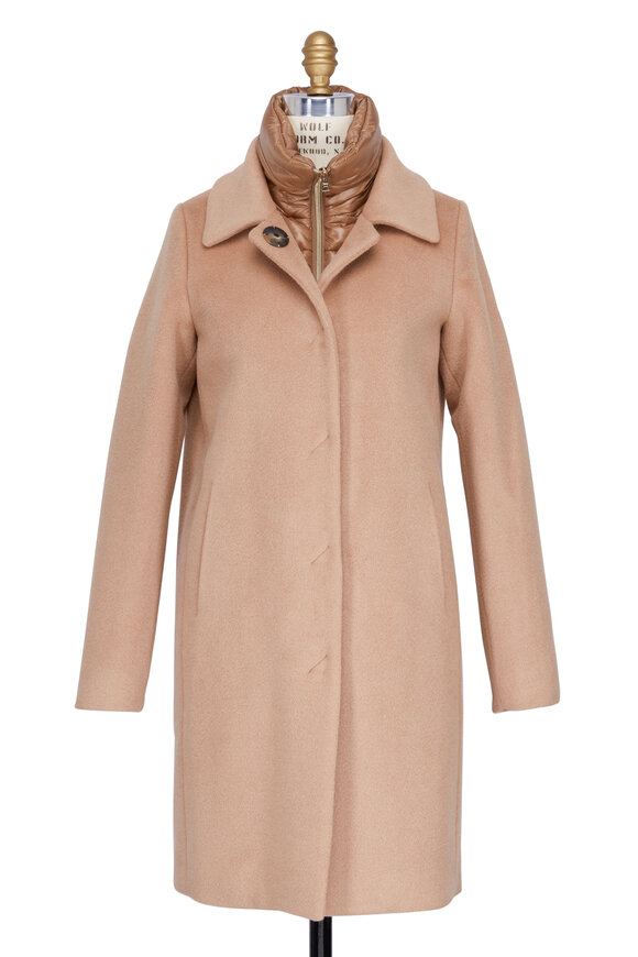 Herno - Camel Angora Overcoat With Removable Windguard