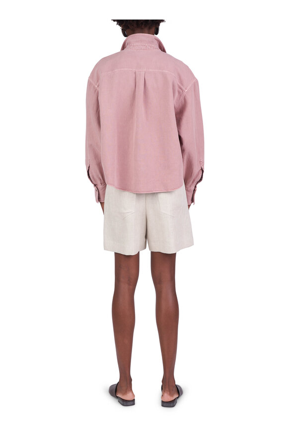 Brunello Cucinelli Ash Rose Garment-Dyed Cotton & Linen Shirt - view 3