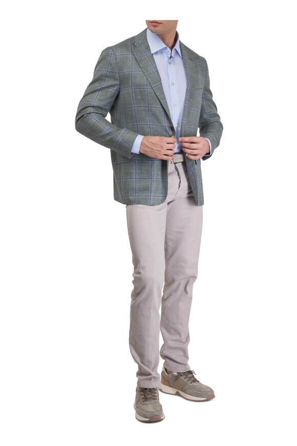 Kiton Blue Check Cotton Dress Shirt  - view 2
