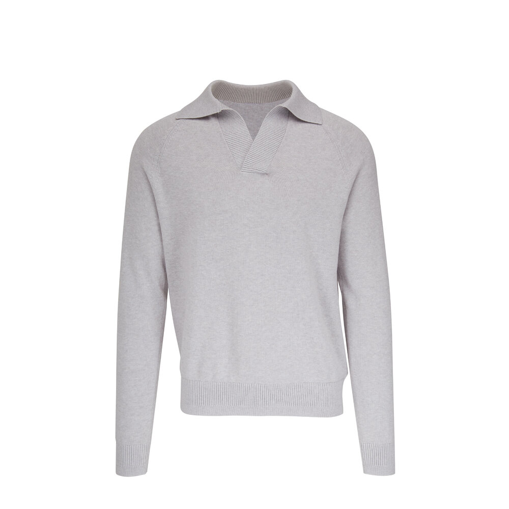 Bogner Light Gray Jonny Collar Polo Sweater Mitchell Stores