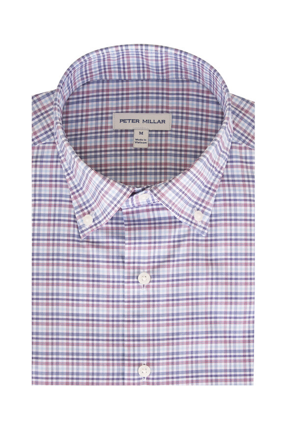 Peter Millar Wayne Blue Check Performance Twill Sport Shirt - view 1