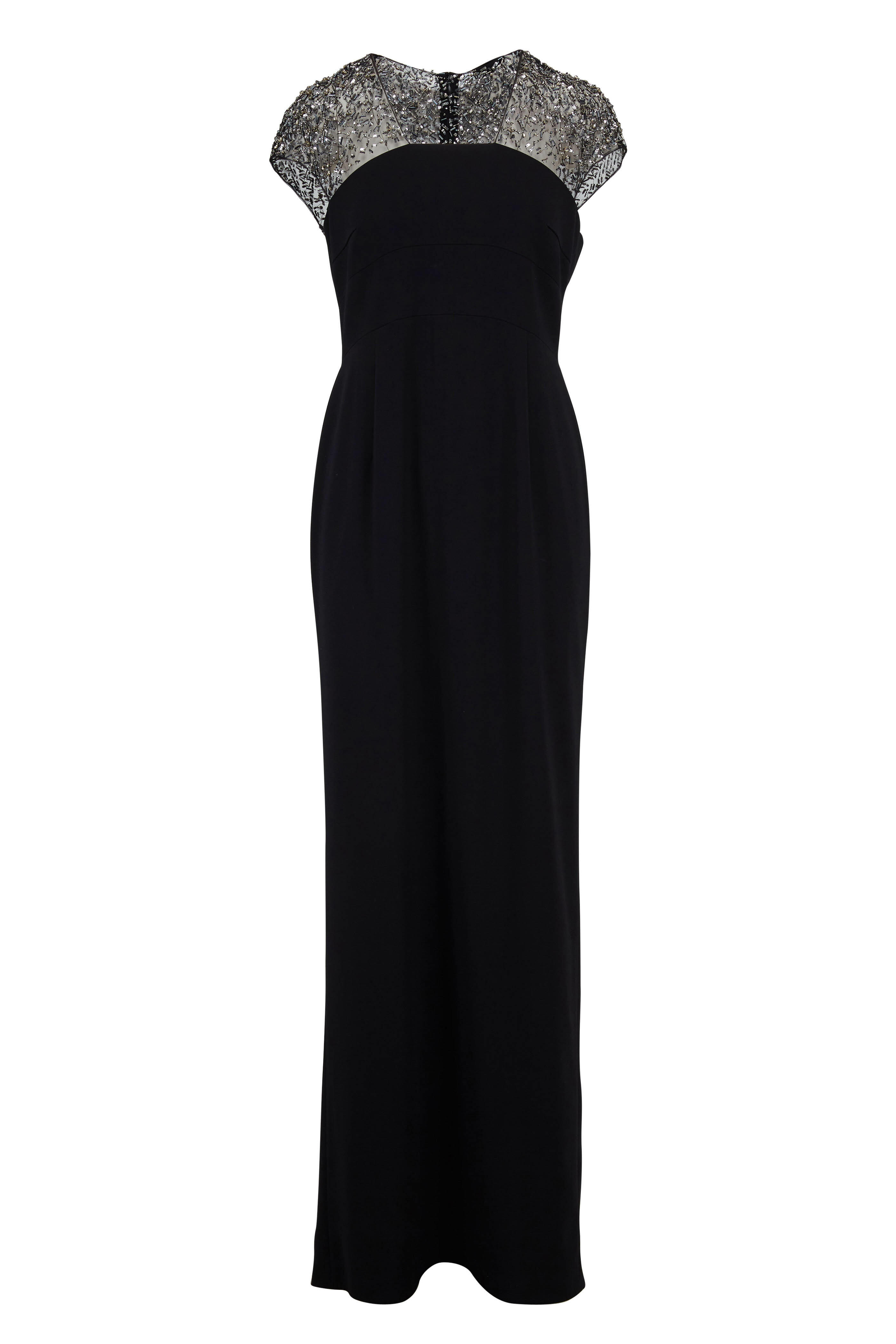 Escada - Glihana Black Beaded Illusion Cap Sleeve Gown