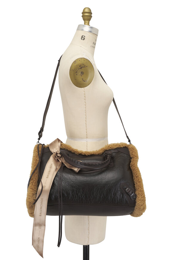 Balenciaga Medium Le City Brown Leather Shearling Tote - view 6