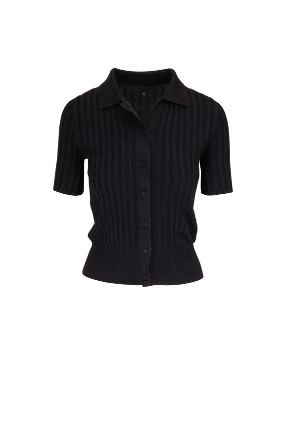 Nili Lotan - Sheridan Black Ribbed Short Sleeve Sweater