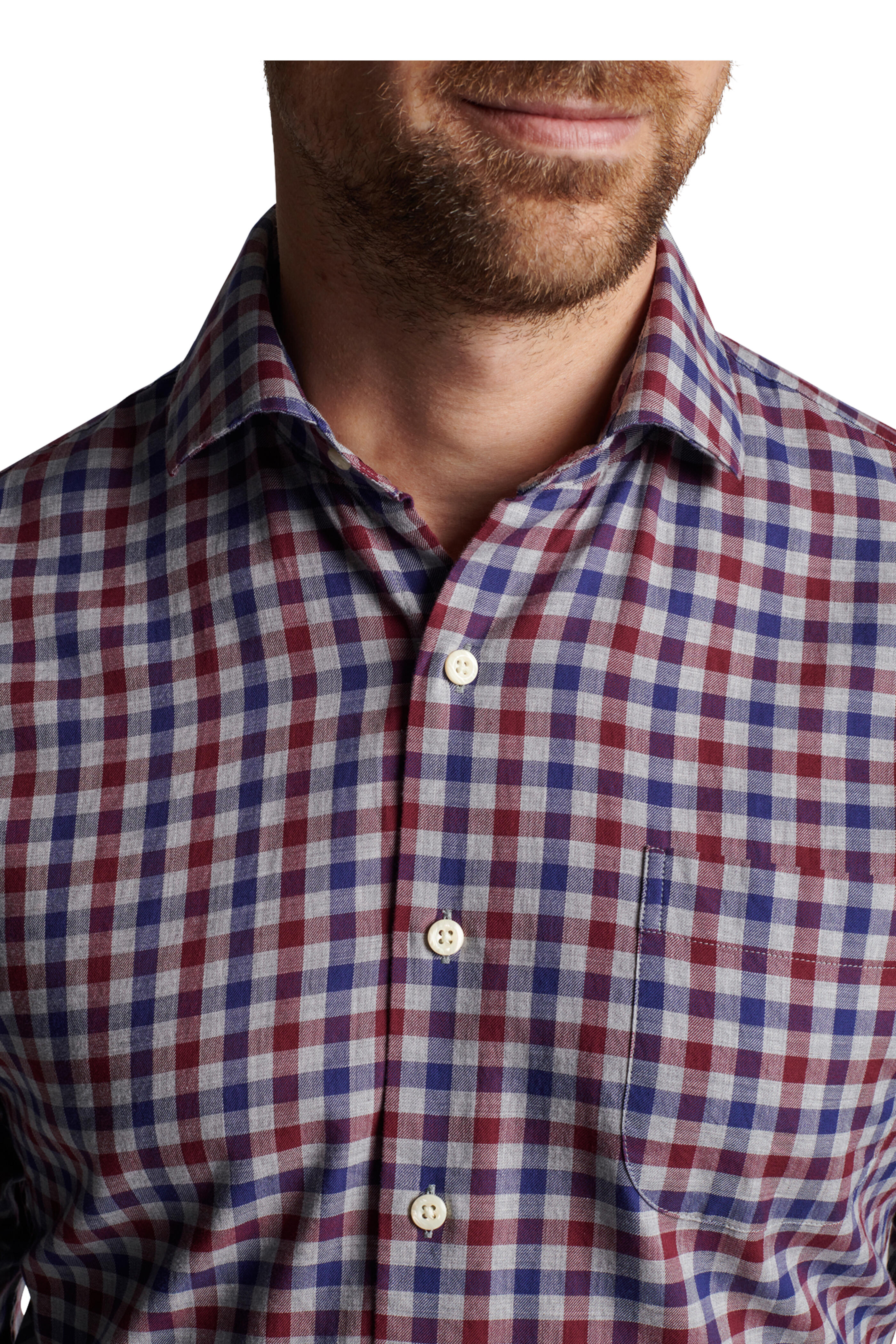 Peter Millar - British Gray Dunbritton Gingham Cotton Sport Shirt