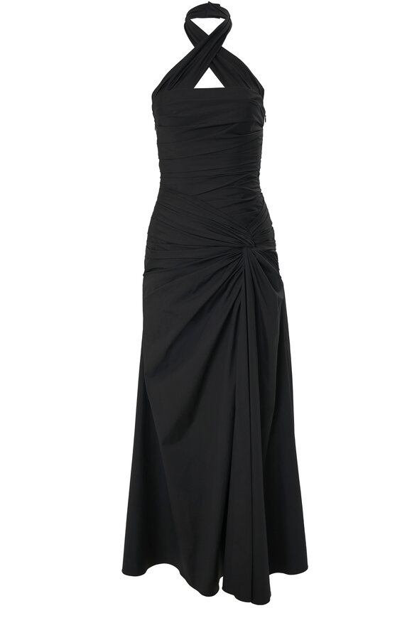 Carolina Herrera - Black Gathered Halter Midi Dress