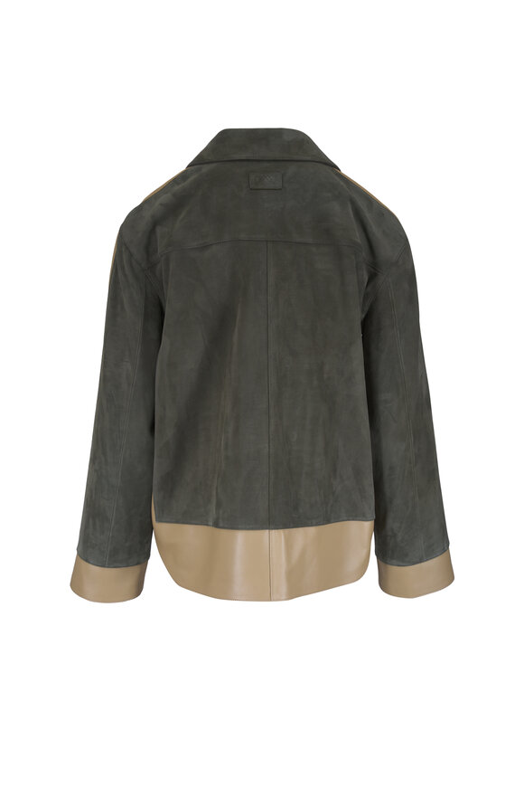 Loewe Turn-Up Khaki Green Colorblock Suede Jacket - view 3