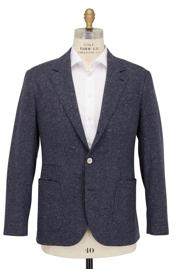 Brunello Cucinelli - Denim Blue Wool Houndstooth Sportcoat