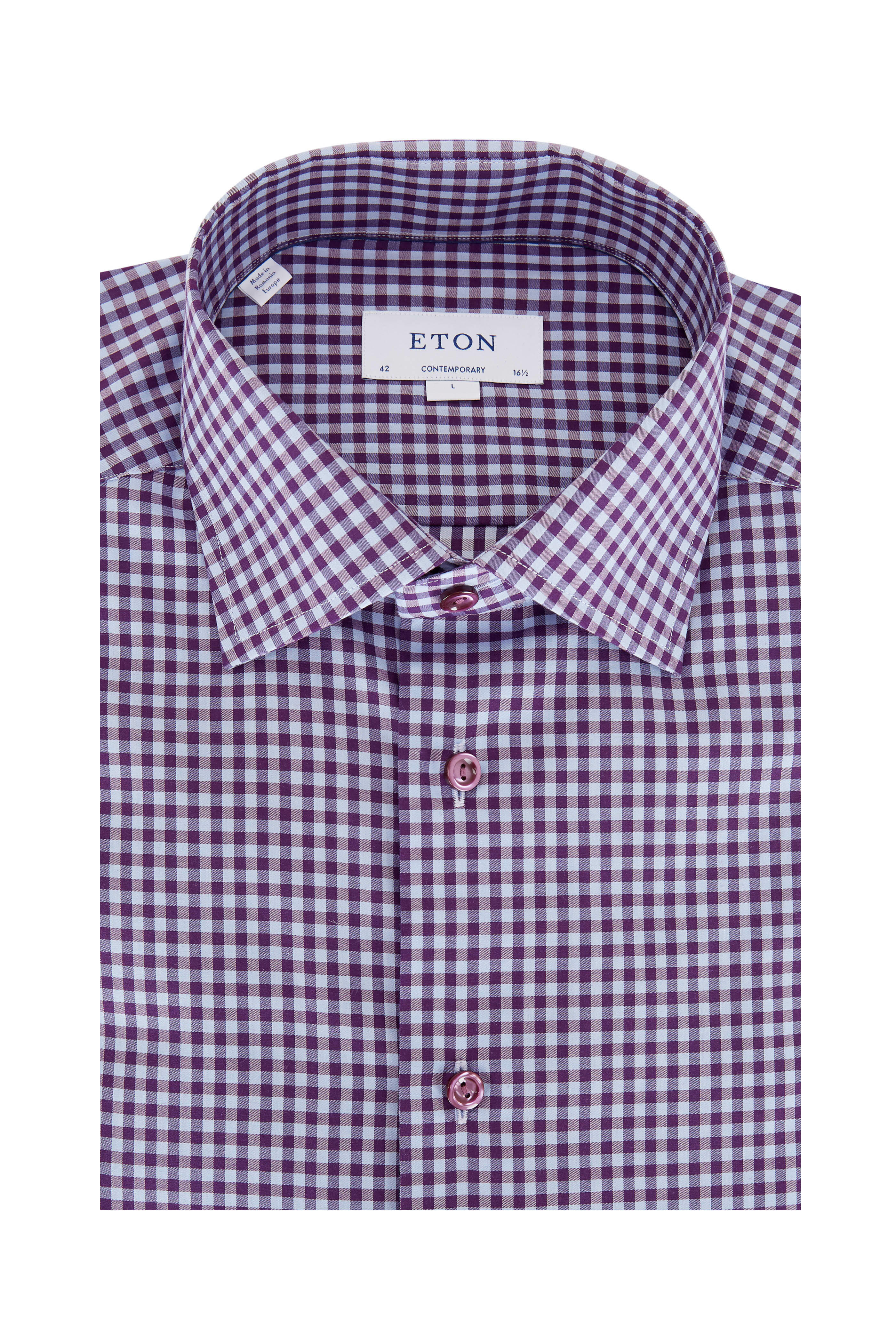 Eton - Purple Gingham Contemporary Fit Dress Shirt