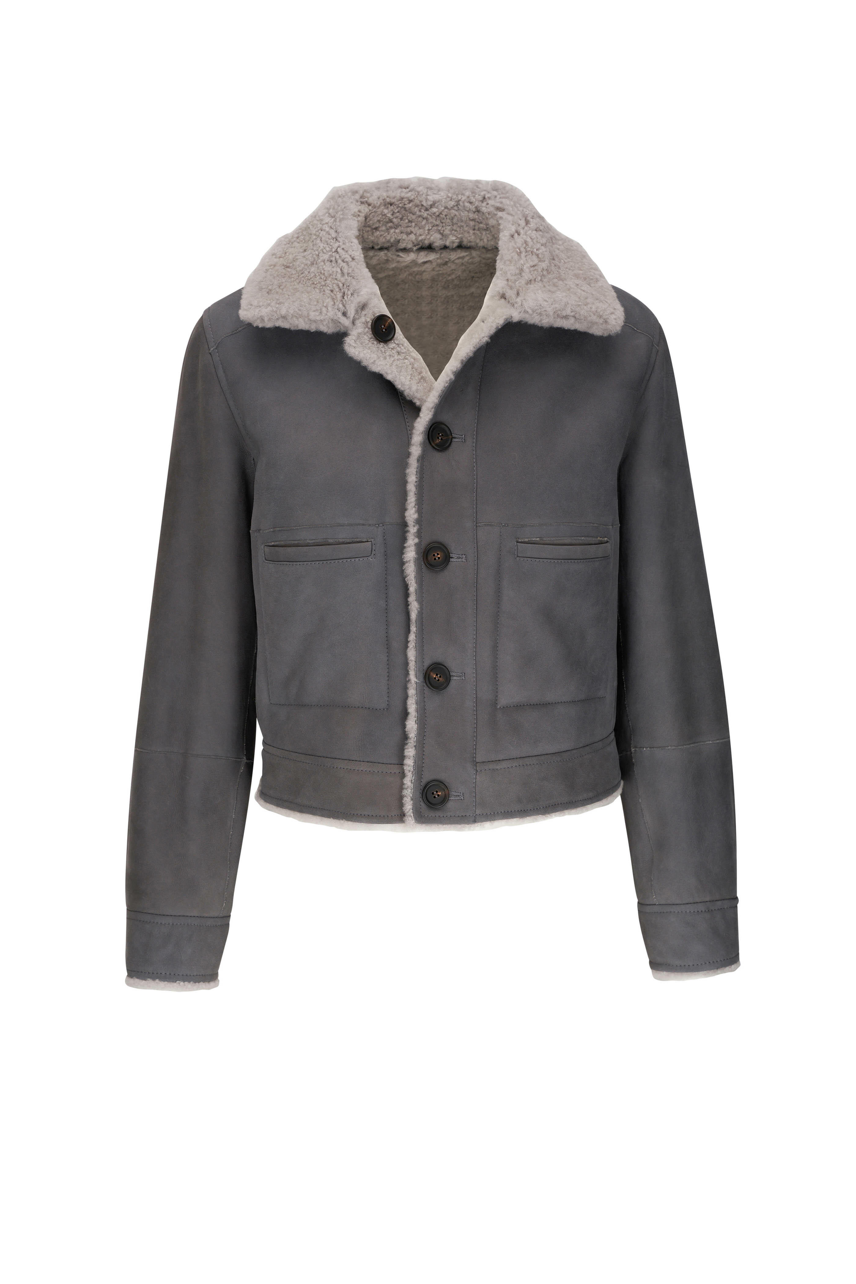 Brunello Cucinelli - Gray Shearling & Leather Reversible Jacket
