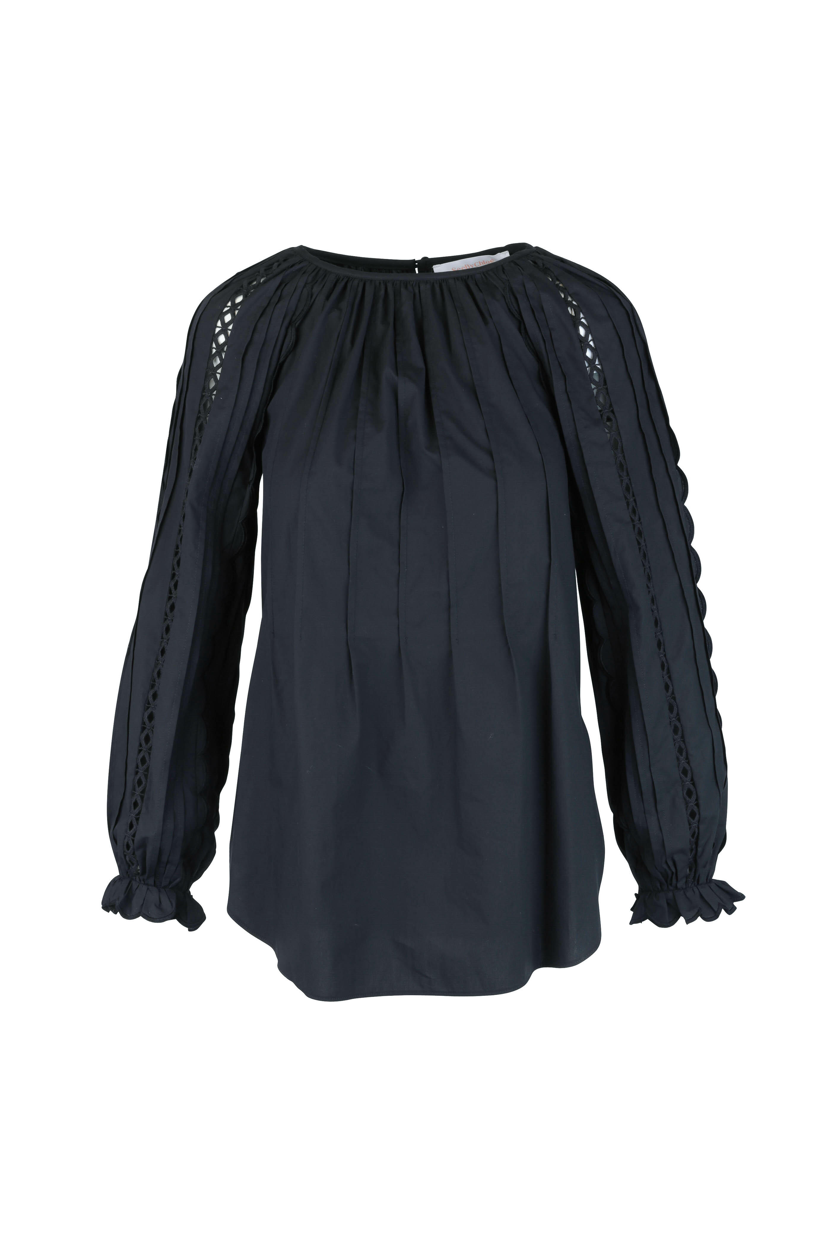 See by Chloé - Black Cotton Poplin Embellished Sleeve Top