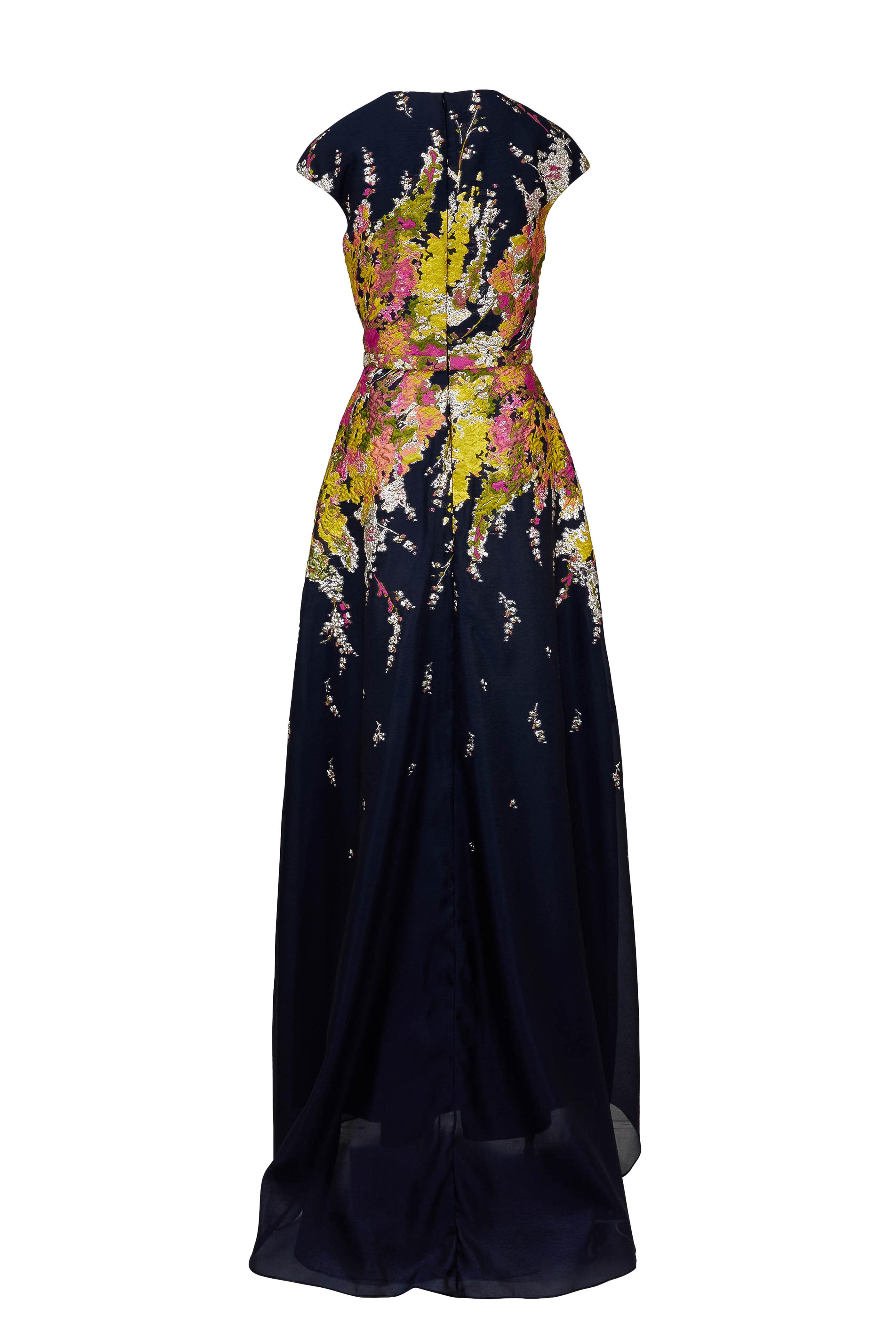Pamella Roland - Navy Blue Floral Embroidered Cap Sleeve Gown